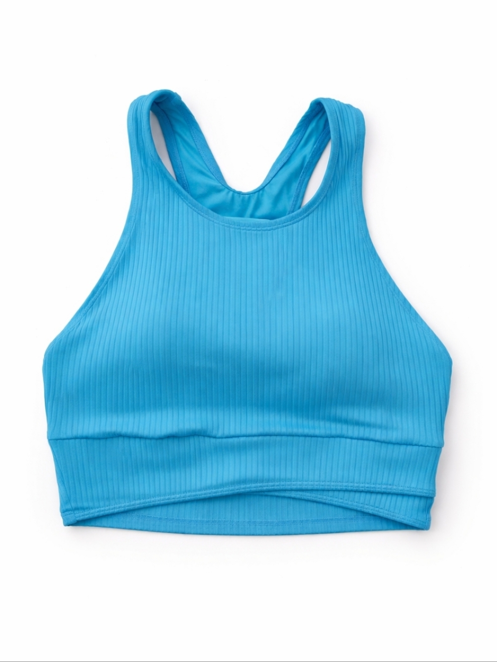 Blue Ribbed High Neck Crop Top Medium Athletic Swim Top Festival Bralette NWT